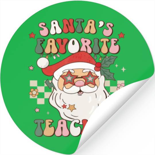 Santa Favorite Teacher Groovy Retro Christmas Stickers