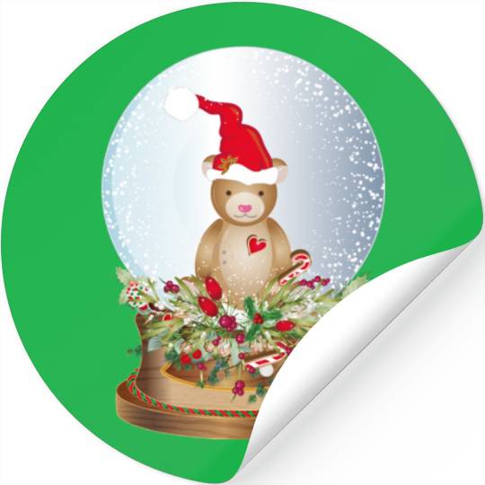 beautiful nostalgic snow globe with teddy bear Stickers