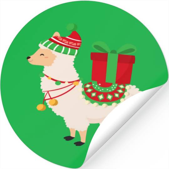 Lama with Christmas present Stickers