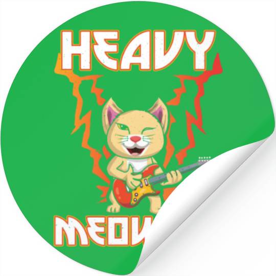 Heavy Meow Metal Music Lover Guitar Kawaii Cat Stickers