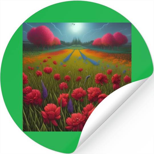 Beautiful Flowers along the Field Road Horizon Stickers