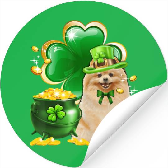 Pomeranian Dog Shamrock St Patricks Day Stickers