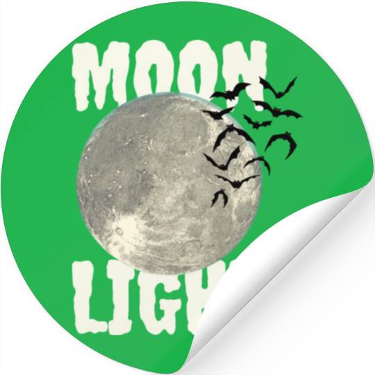 Dark Green Illustrated Moon Light Bat Stickers