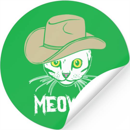 Meowdy Funny Cat Cowboy Hat Design Stickers
