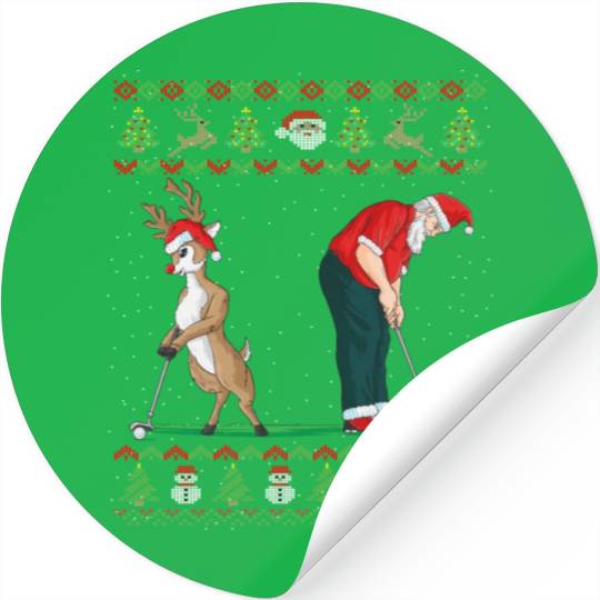 Golf Reindeer Golfer Ugly Christmas Santa Claus Stickers
