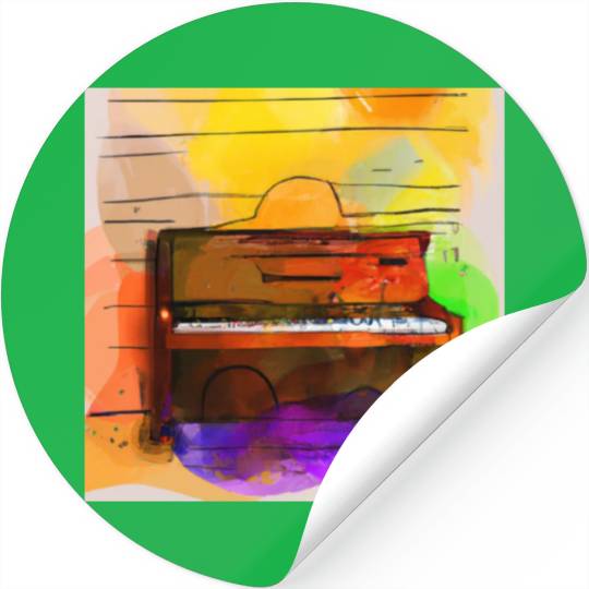 A beautiful piano in front of a colorful wall Stickers