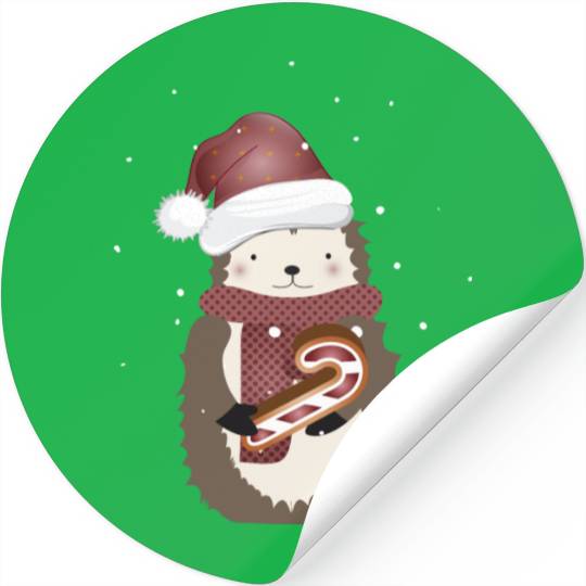 cute hedgehog for christmas with candy cane Stickers