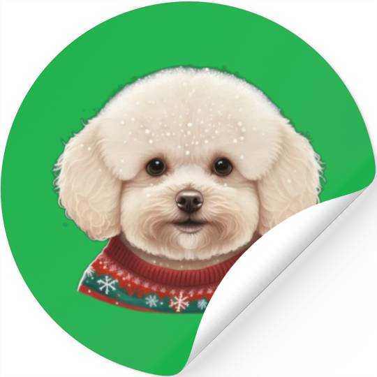 Festive Bichon Frise in a Christmas Sweater Stickers