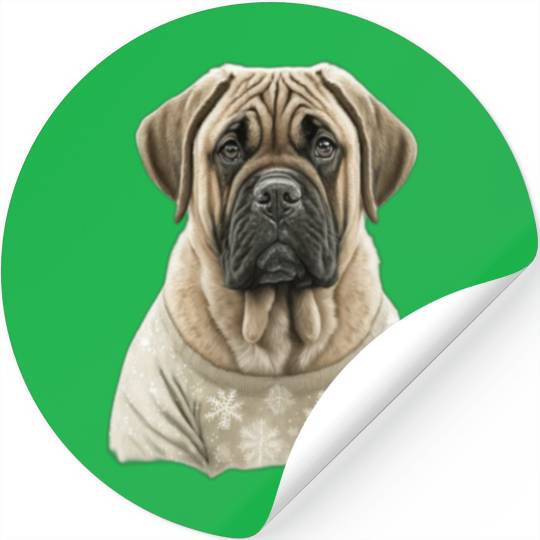 Festive English Mastiff in a Christmas Sweater Stickers