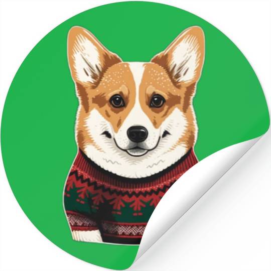 Festive Welsh Corgi in a Christmas Sweater Stickers
