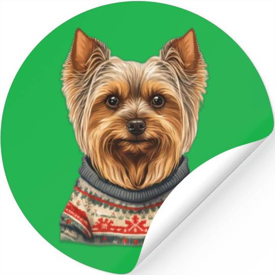 Festive Yorkshire Terrier in a Christmas Sweater Stickers