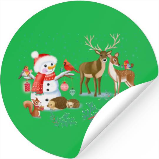 Winter fairytale with snowman and forest animals Stickers