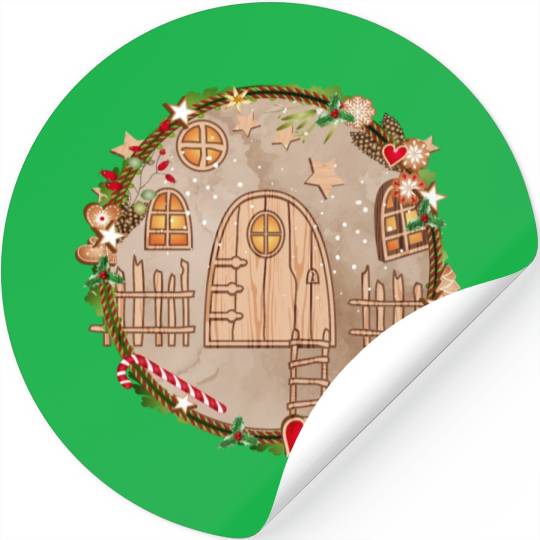 Elf door in Christmas wreath for Christmas Stickers