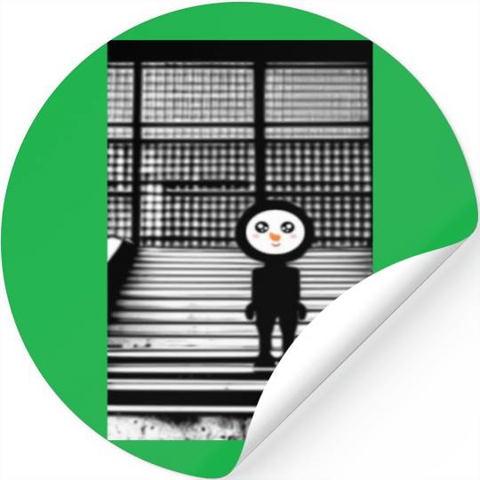 Kawaii Happy Snowman in Stickers Standing on Steps