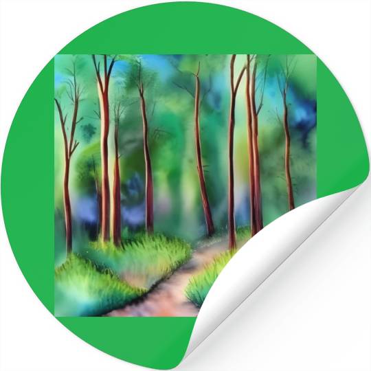 Watercolor Forest Road Stickers