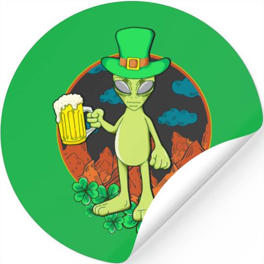 St Patrick's Day Drinking Alien Stickers