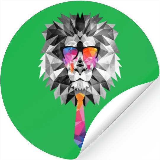 Lion Head Stickers with Sunglasses Geometric Low Po