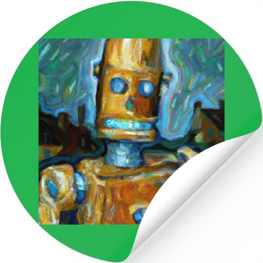 a van gogh painting of a cyberpunk robot Stickers