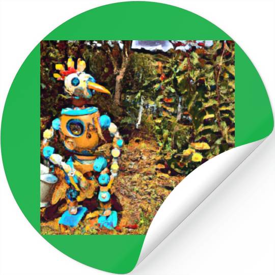 a robot chicken in the garden van gogh style Stickers