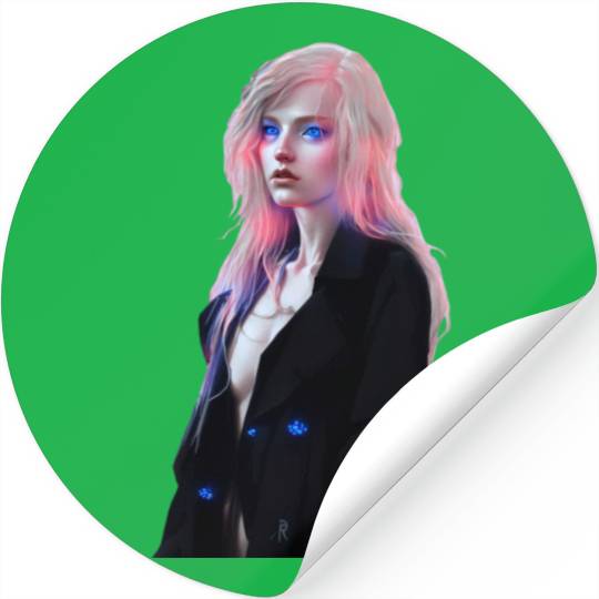 Cyberpunk girl with pink hair and blue eyes Stickers