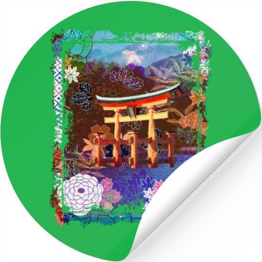Japan Torii Gate In Water Mountain Collage Art 73 Stickers