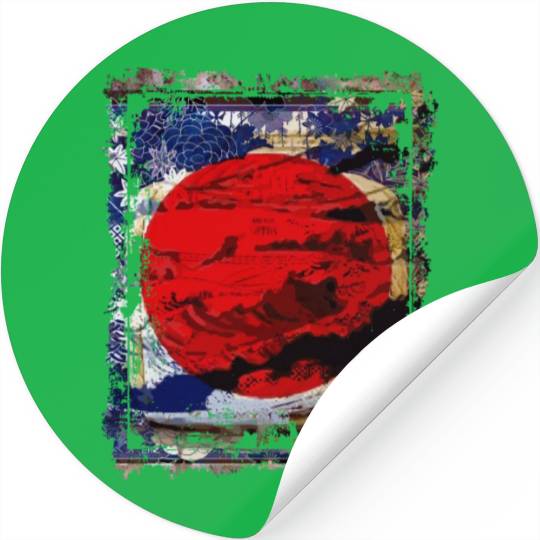 Japan Flag Red Circle Blue Mountain Collage Art 74 Stickers