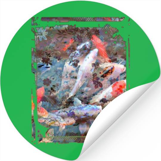 Japan Koi Fish Pond Collage Art 88 Stickers