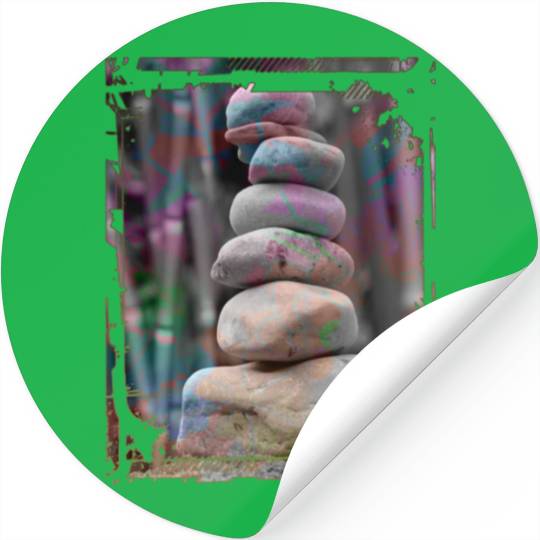 Japan Zen Buddhism Balancing Stones Rocks Bamboo Stickers