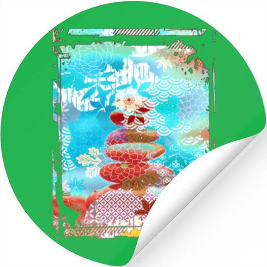 Japan Zen Buddhism Balancing Stones Rocks Cherry Stickers