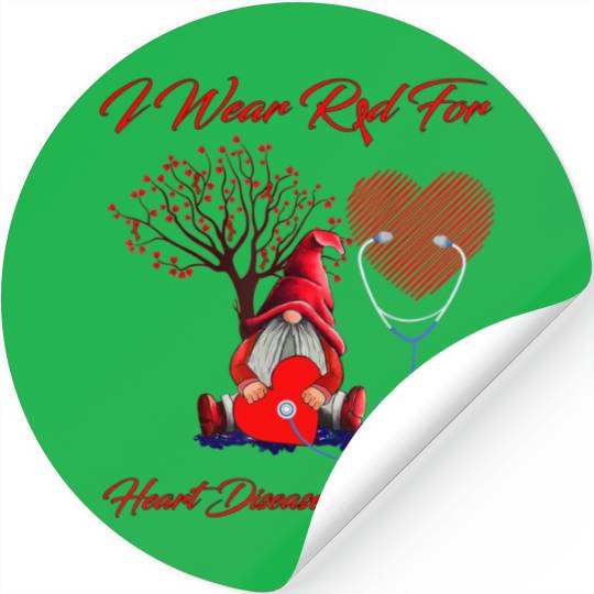 Gnomes I Wear Red For Heart Disease Awareness Stickers