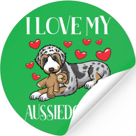 Aussiedoodle Dog With Stuffed Animal Stickers