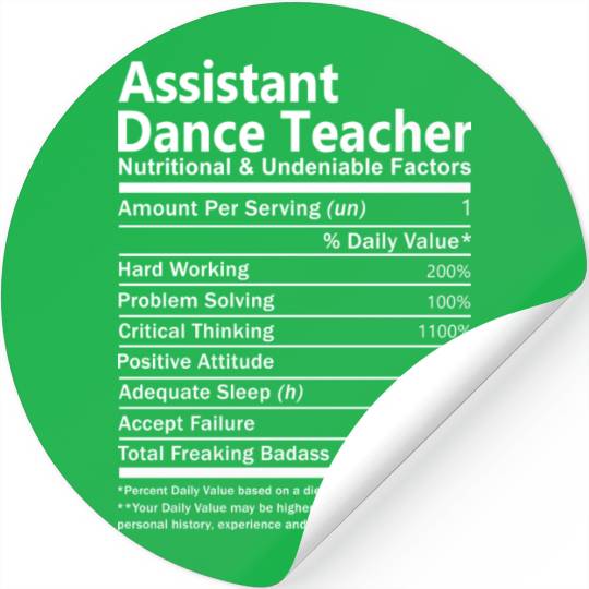 Assistant Dance Teacher Stickers - Nutritional And