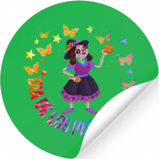 Dia De Los Muertos Stickers, Girl Sugar Skeleton