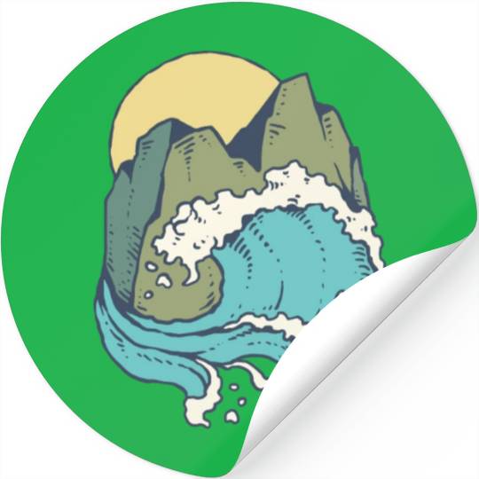 sun mountain and sea Stickers