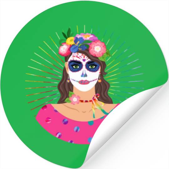Dia De Los Muertos Stickers, Little Girl Sugar Skull