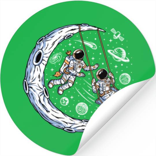 Astronauts on swing on moon Stickers