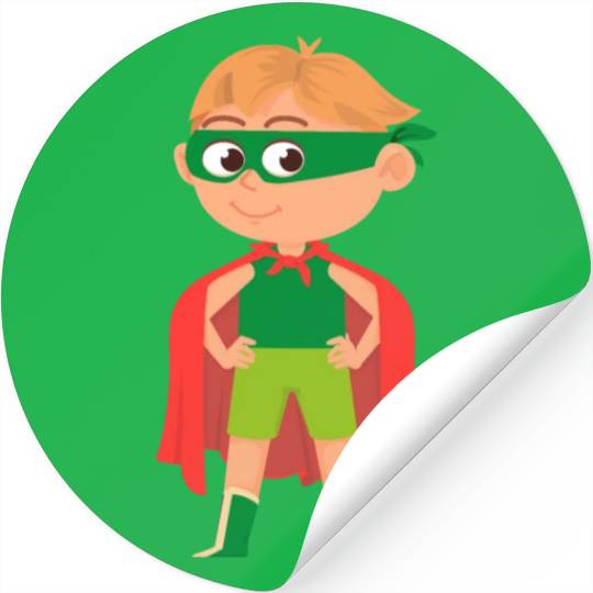 Funny Kid in Superhero Costume Stickers