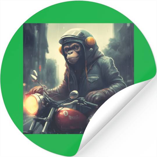 monkey on motorcycle with cool leather jacket Stickers