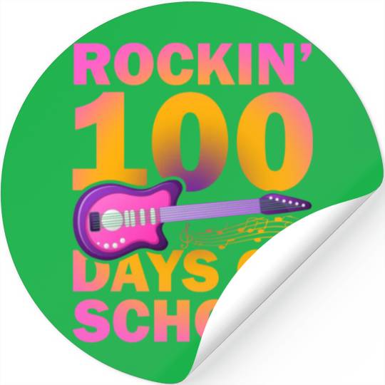 Rockin 100 Days Of School Guitarist Musician Stickers