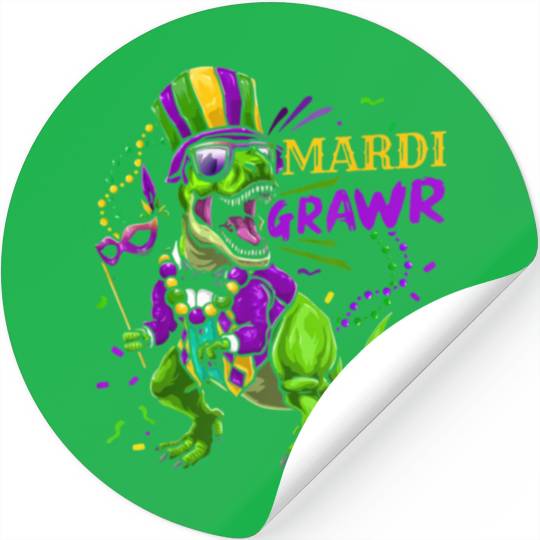 Mardi Gras Dabbing T Rex Dinosaur Mardi Grawr Bead Stickers