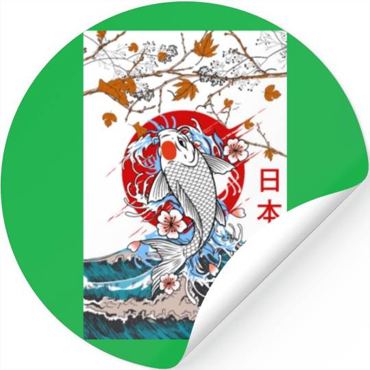 Great Wave off Kanagawa Japanese Blossom Koi Fish Stickers