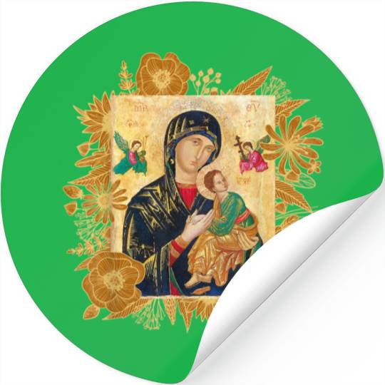 Our Lady of Perpetual Help Blessed Mother Mary Cat Stickers