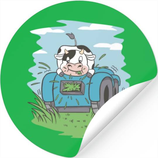 Cow eating grass tractor Cow eating grass tractor Stickers