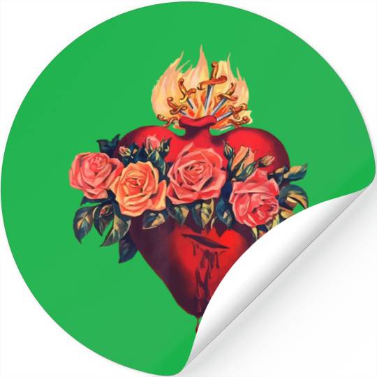 Sacred Heart of Jesus Christ Retro Sunset Art Cath Stickers