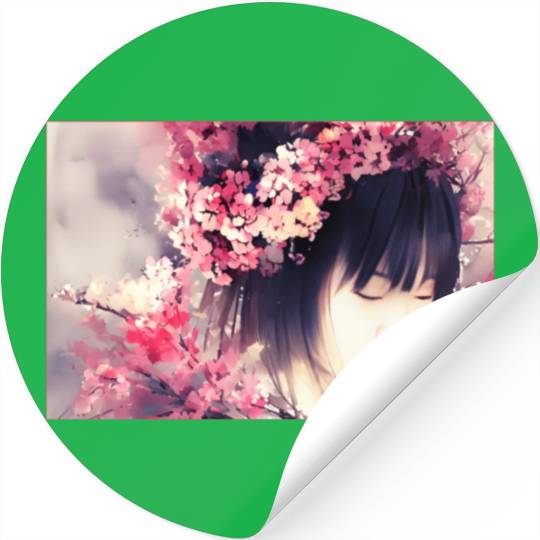japan girl portrait sakura blossom Japan wallart Stickers
