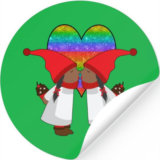 Black Lesbian Gnome Valentines Day Couples Gift Stickers
