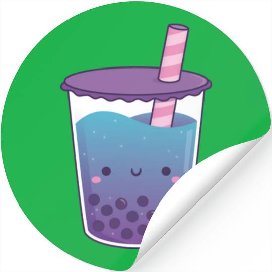 Cute Galaxy Butterfly Pea Flower Boba Tea Doodle Stickers