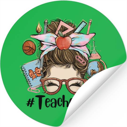 Messy Bun Teacher Life Sublimation Stickers