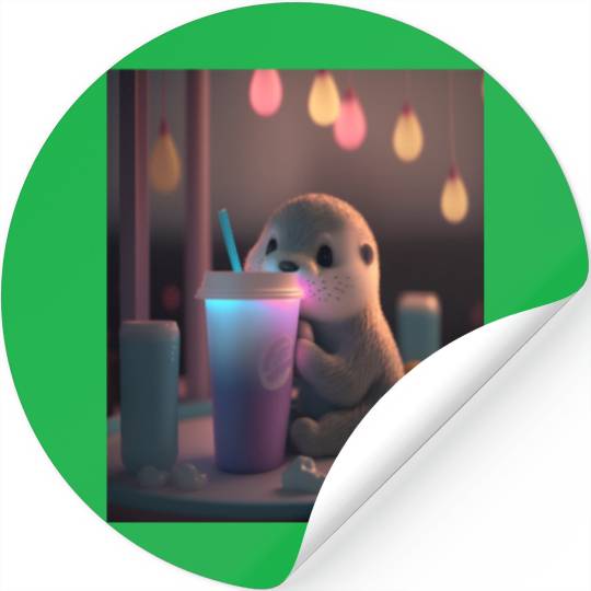 Kawaii Otter Pet Otter Drinking Boba Tea Stickers
