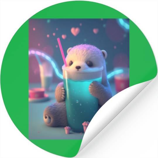 Kawaii Otter Pet Otter Drinking Boba Tea Stickers